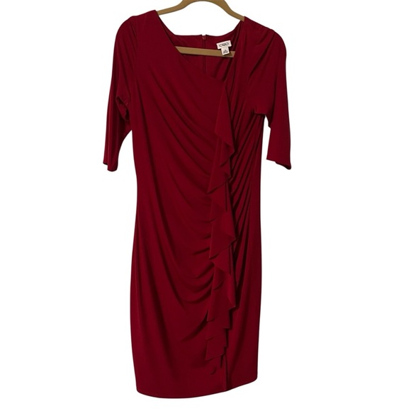 Cato Burgundy 3/4 Sleeve Dress ruffles Size 12 Party Holiday Date Night Maroon - Picture 1 of 7